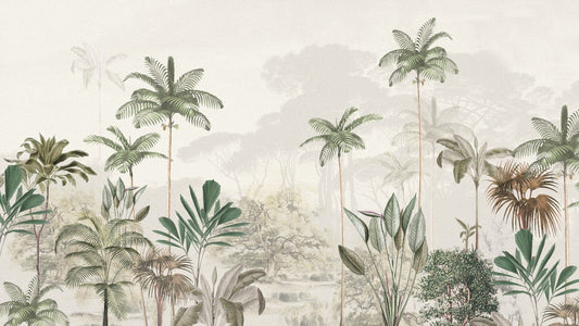 Tropical Trees White Tone Mural Wallpaper