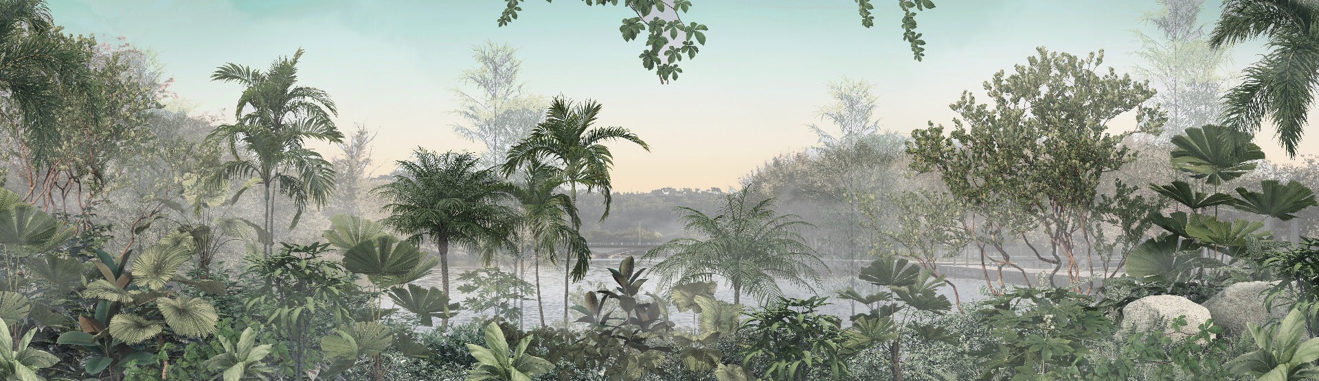 Tropical Trees Under Cerulean Skies Wallpaper Mural