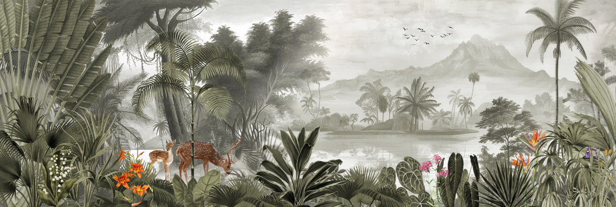 The Jungle Kingdom Natural Wallpaper Mural in your room — zoomed