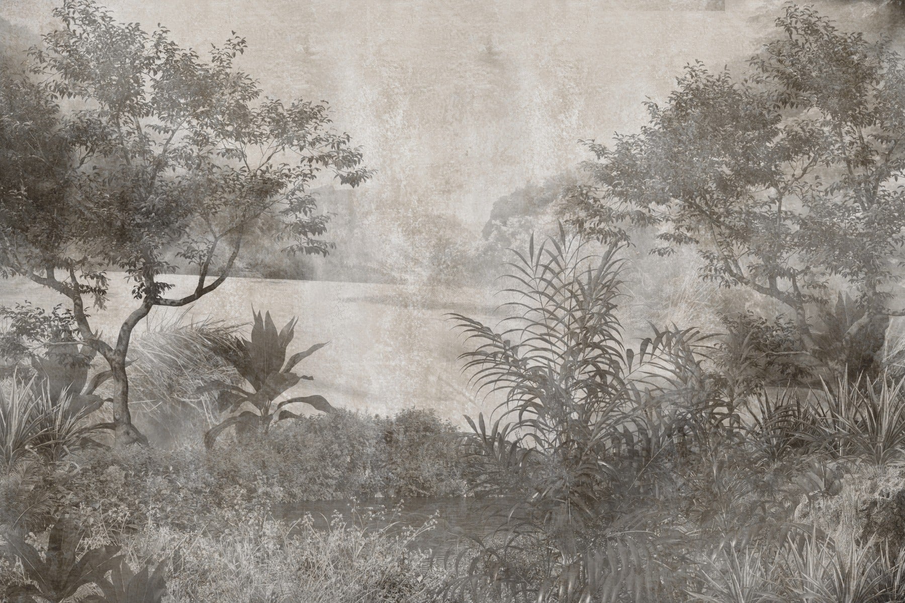 Gray Vintage Palm Tree Wallpaper Mural