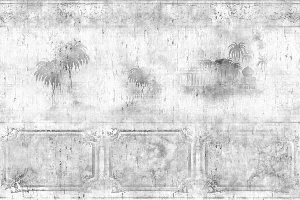 Gray Retro Foggy Trees wallpaper in your room — zoomed