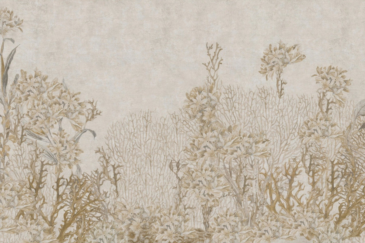 Monotone Sepia Flowers Shaded Wallpaper Murals in your room — zoomed