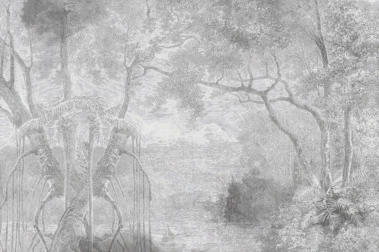 Gray Color Sketch Forest Wallpaper Murals for a Natural Look