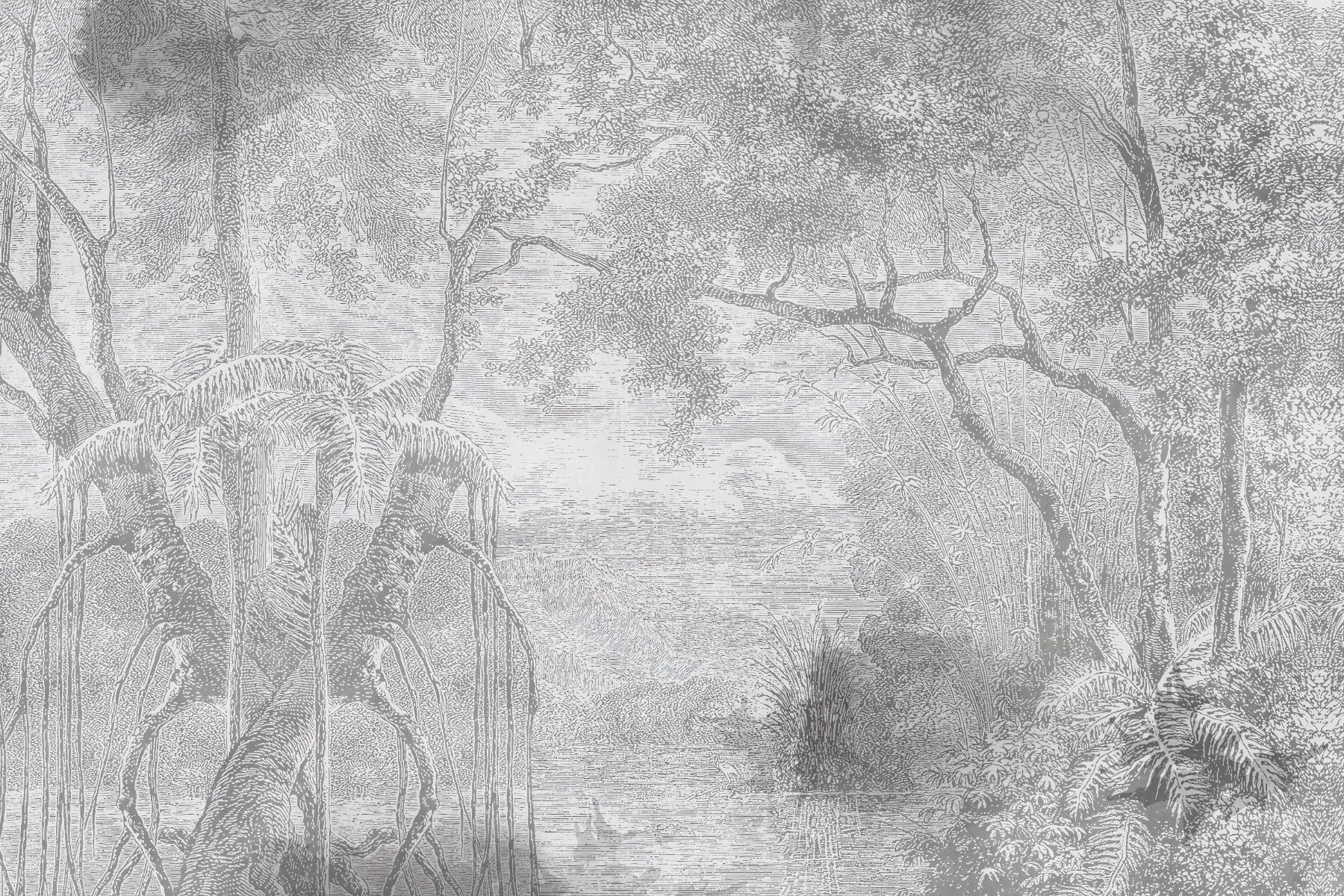 Gray Color Sketch Forest Wallpaper Murals for a Natural Look
