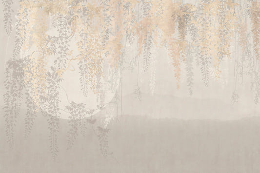 Nature's Harmony Gold and Grey Leaf Wallpaper Mural