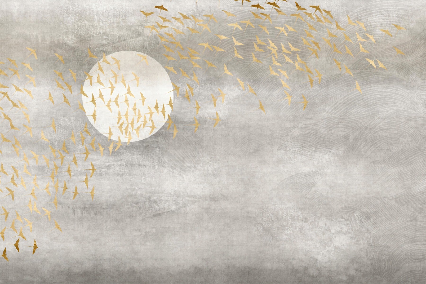 Golden Birds Flying in Sky Wallpaper Murals