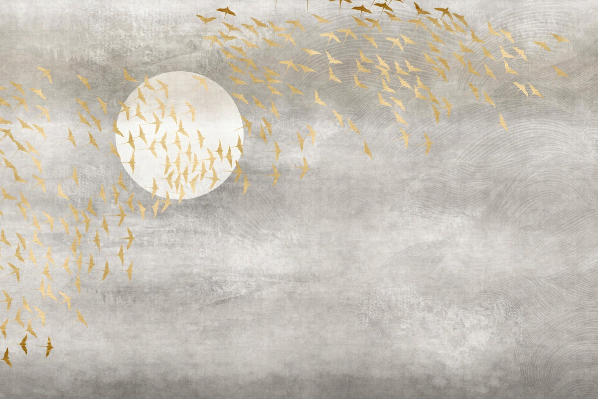 Golden Birds Flying in Sky Wallpaper Murals in your room — zoomed