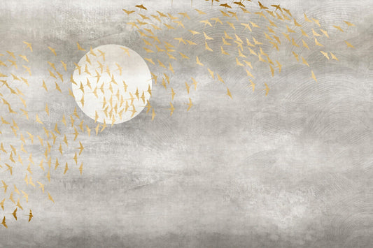 Golden Birds Flying in Sky Wallpaper Murals