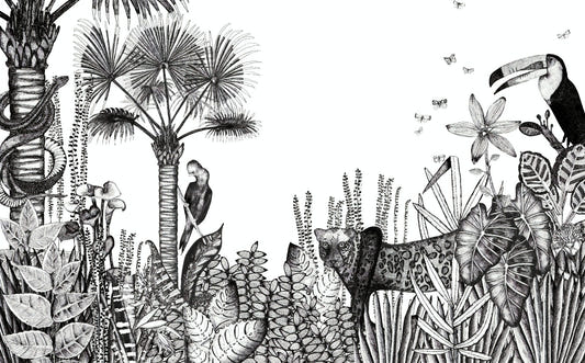 Charcoal Pencil Art Tropical View Wallpaper