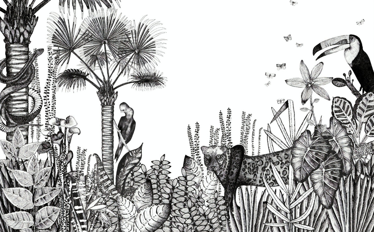 Charcoal Pencil Art Tropical View Wallpaper