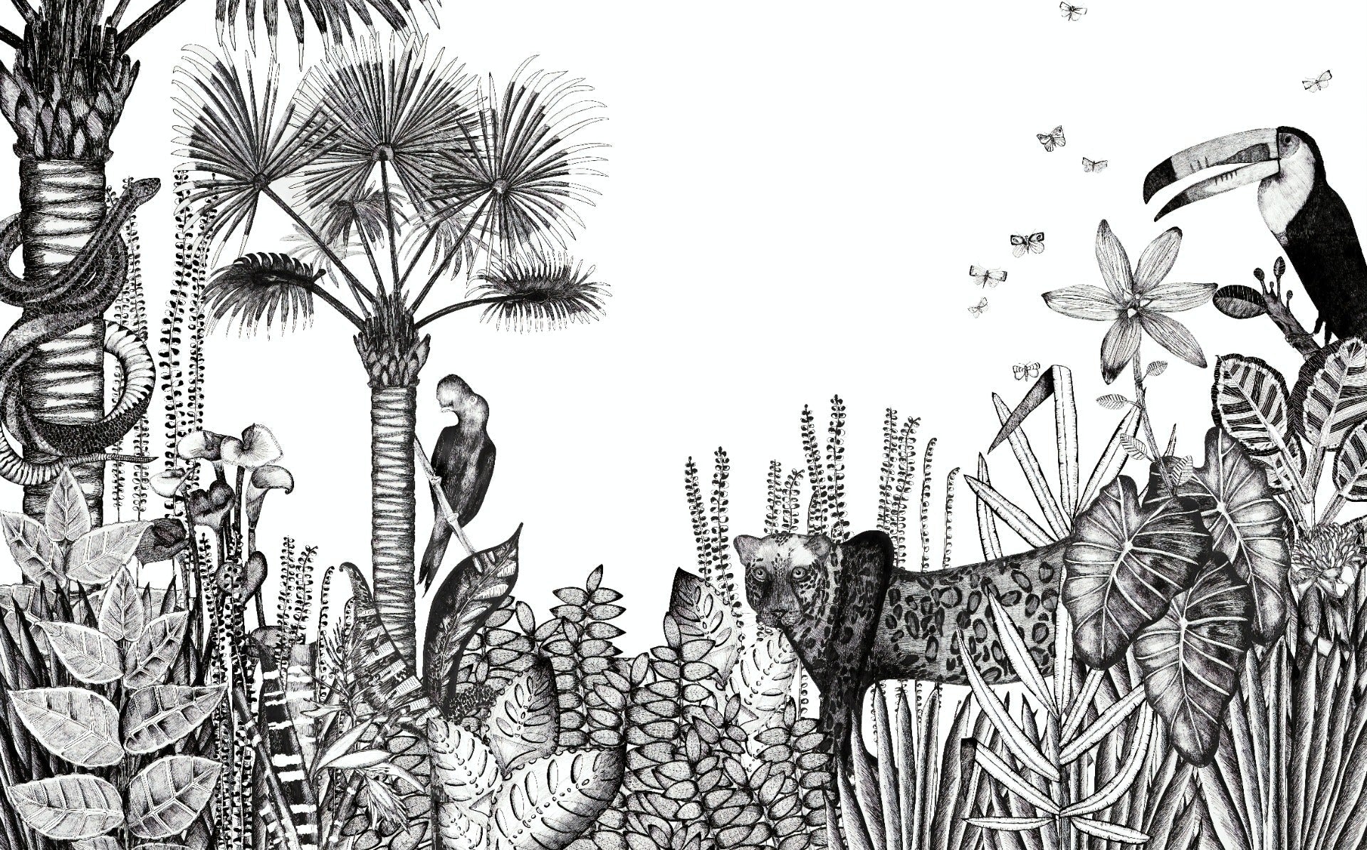 Charcoal Pencil Art Tropical View Wallpaper