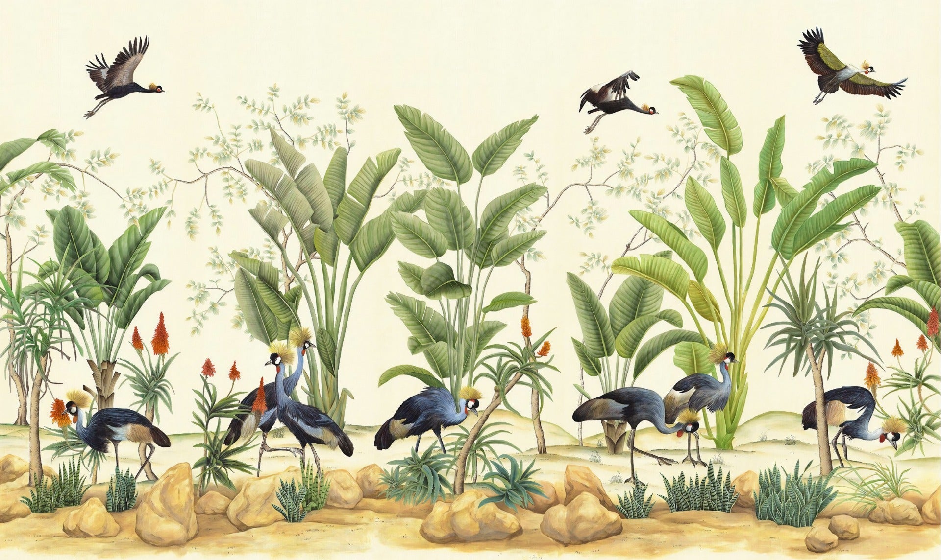 Tropical Grey Crane Wallpaper Murals in your room — zoomed