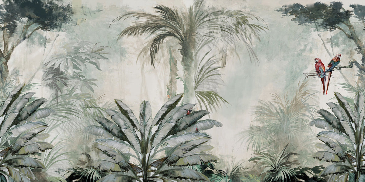 Tropical Jungle Parrots Wallpaper Murals in your room — zoomed