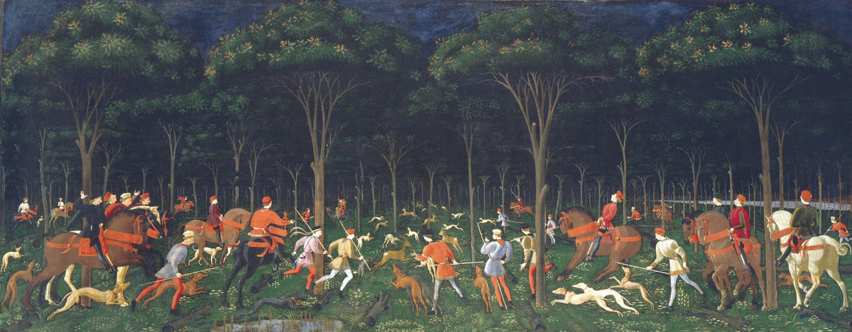 Green Forest Hunting Scene Peel and Stick Wallpaper in your room — zoomed