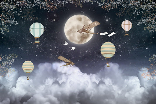 Shinny Stars Night Hot Air Balloons Wallpaper