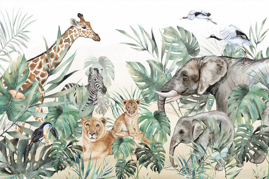 Jungle Scene Kids Room Wallpaper Mural