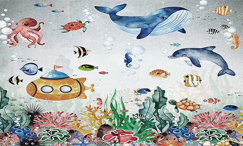 Ocean Adventure Kids Room Wallpaper Mural in your room — zoomed