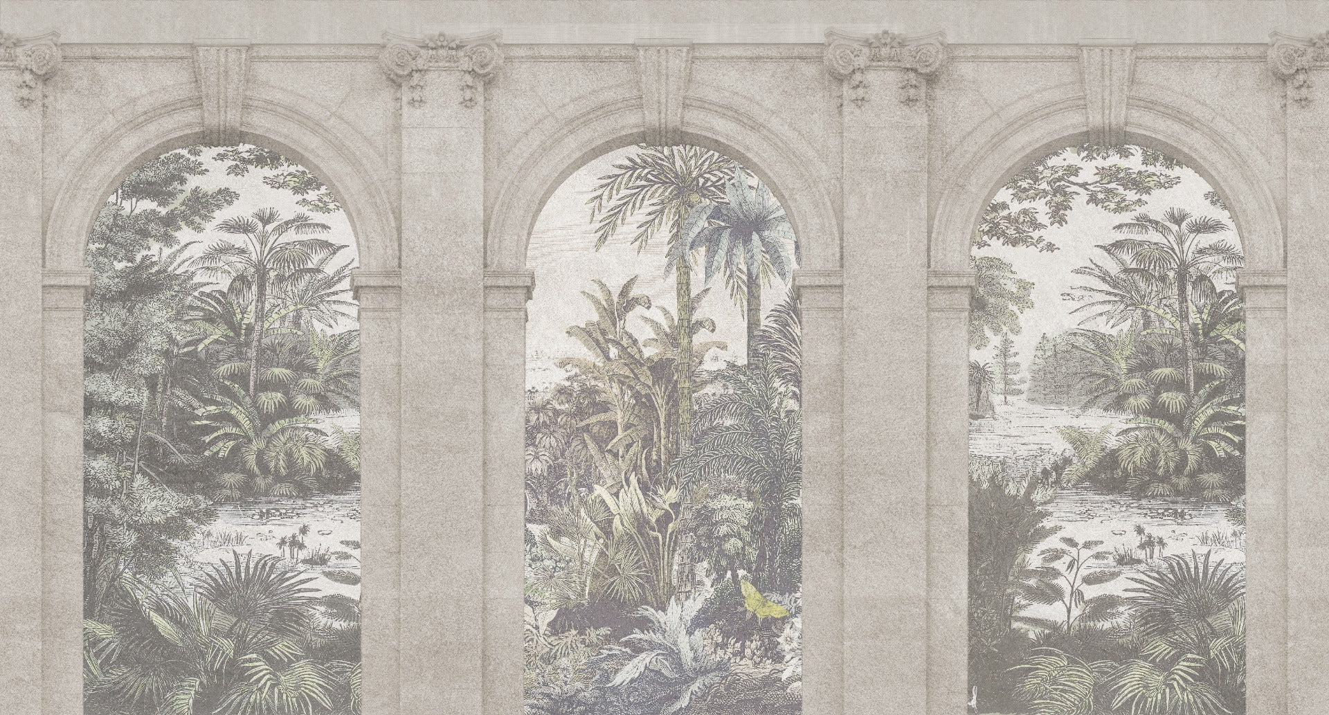 Forest Vintage Tropical Gray Wallpaper