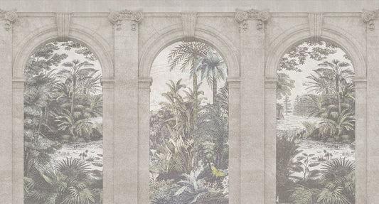 Forest Vintage Tropical Gray Wallpaper
