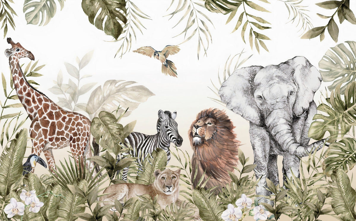 Watercolor Jungle Animal Wallpaper Murals