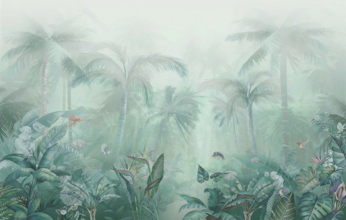 Mint Green Forest Oasis Wallpaper in your room — zoomed