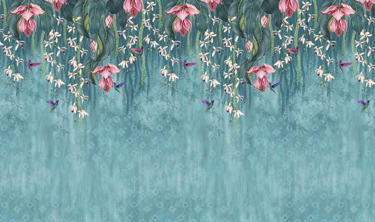 Turquoise Blooming Flower  Wall Mural