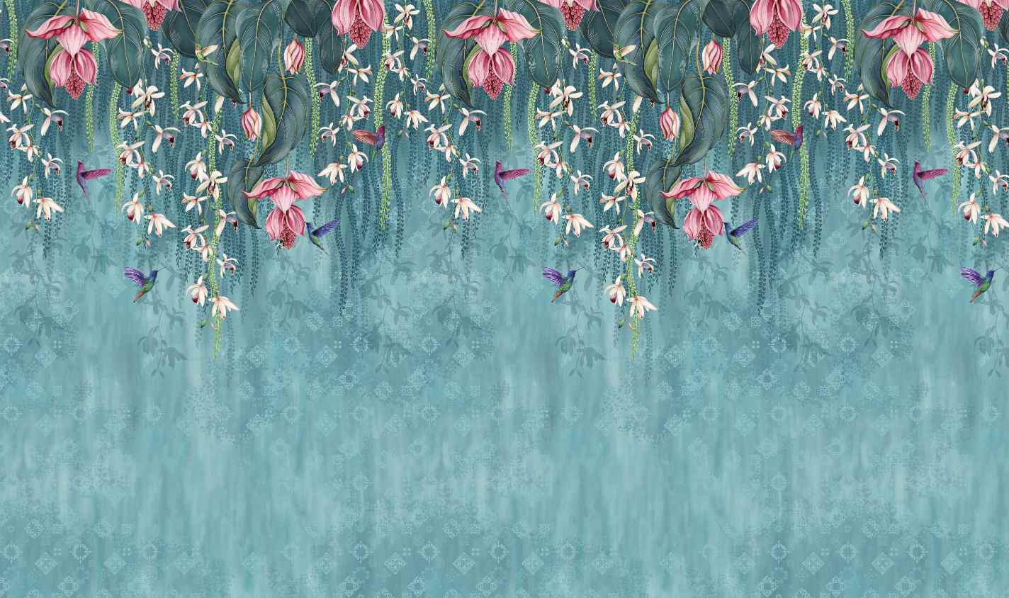 Turquoise Blooming Flower  Wall Mural
