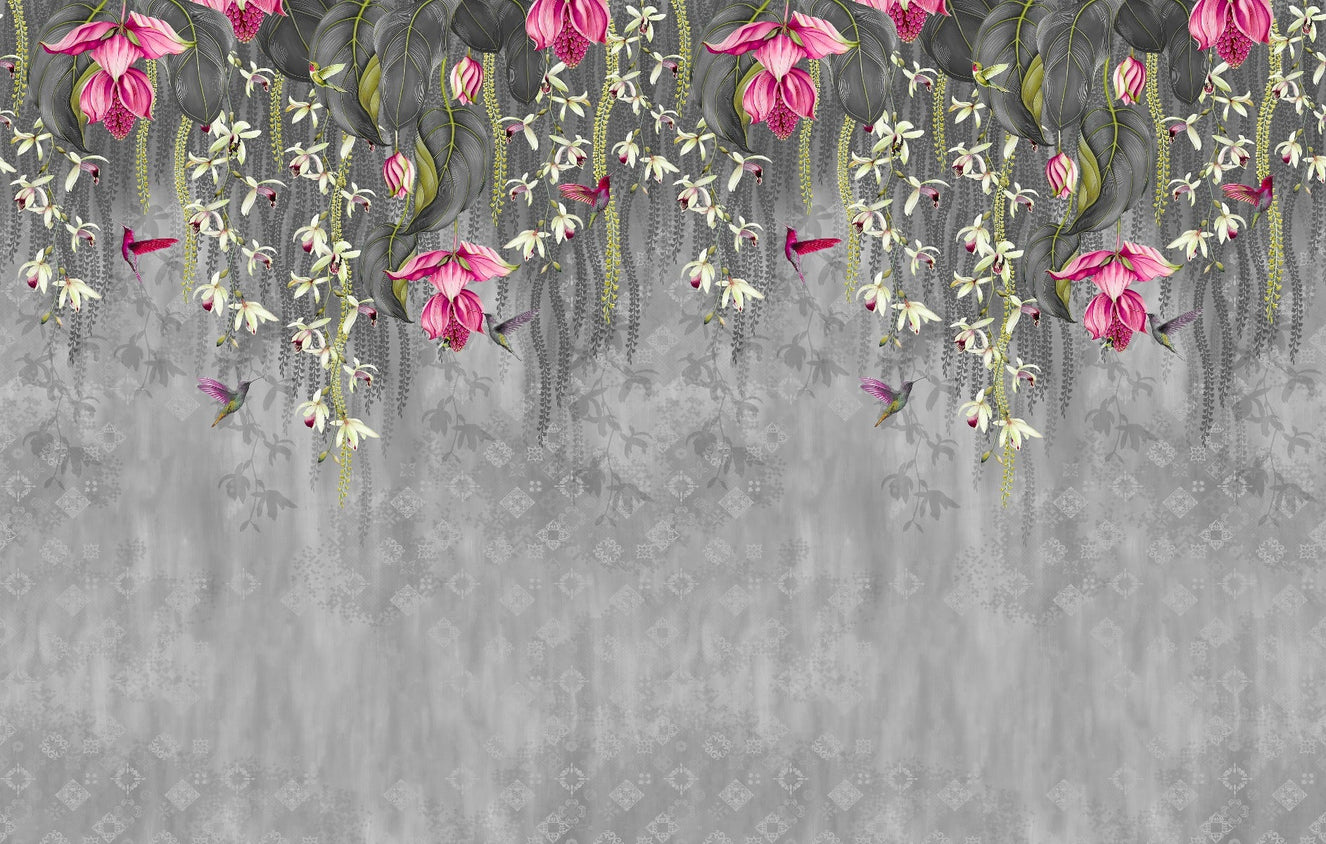 Vibrant Floral Waterfall Bedroom Wallpaper