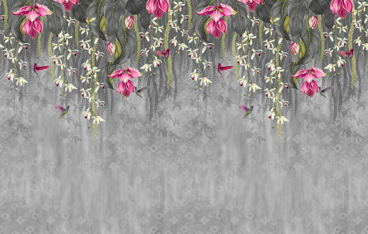 Vibrant Floral Waterfall Bedroom Wallpaper
