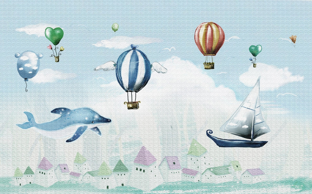 Hot Air Balloon Kids Room Wallpaper Murals in your room — zoomed
