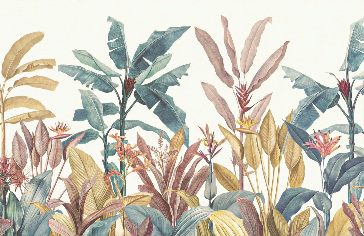 Pink Palms and Green Leaves Wallpaper