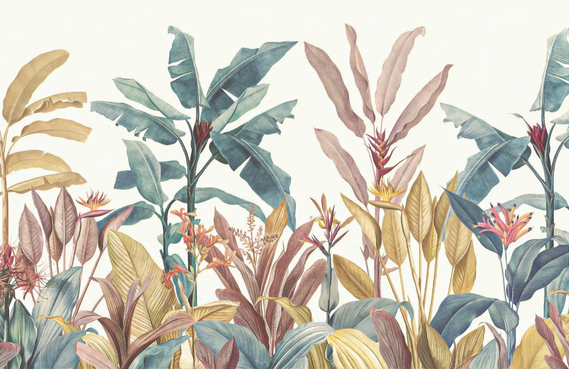 Pink Palms and Green Leaves Wallpaper