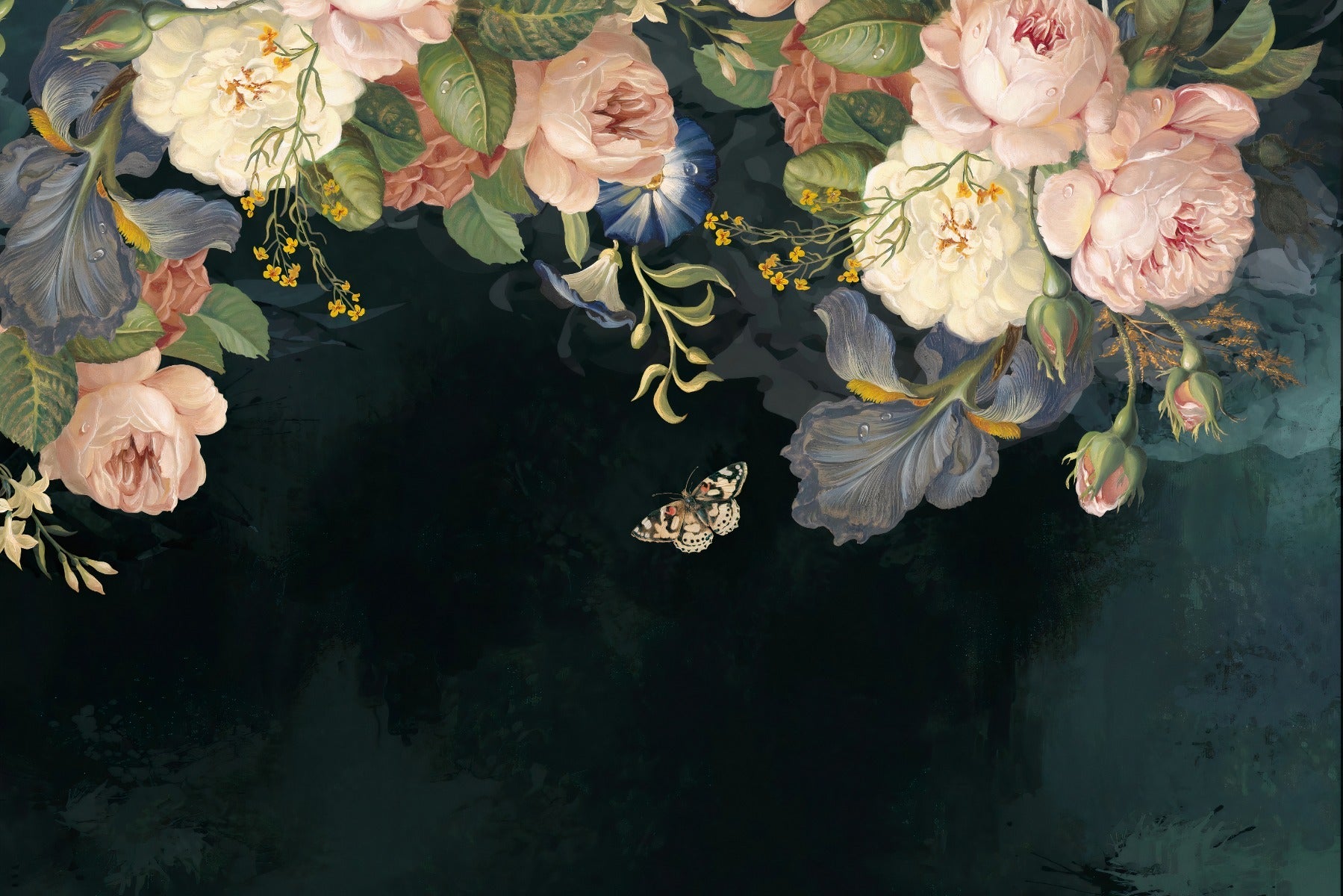 Dark Garden Gate Floral Wallpaper