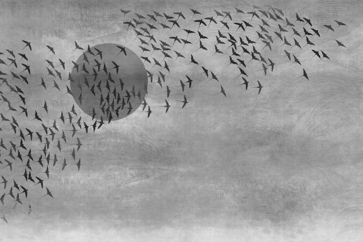 Gothic Flock Gray Halloween Wall Covering Wallpaper in your room — zoomed
