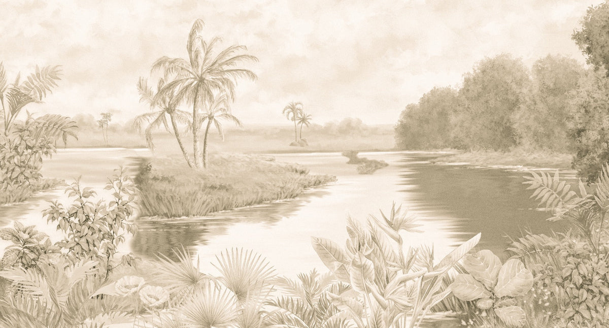 Watercolour Ethereal Blue Forest Wallpaper in your room — zoomed