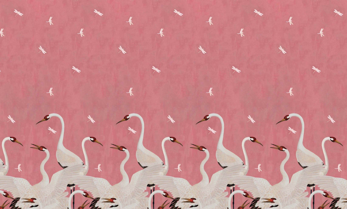 Regal Pink Crane Elegance Wallpaper