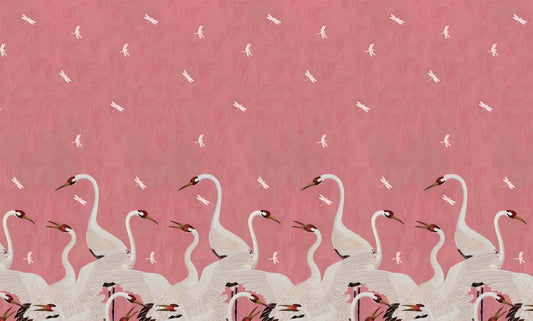 Regal Pink Crane Elegance Wallpaper
