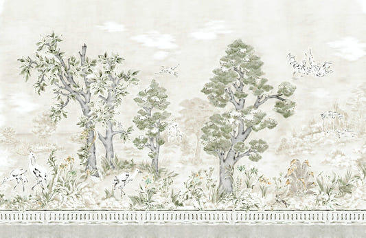 Green Watercolor Serene Tree Wallpaper