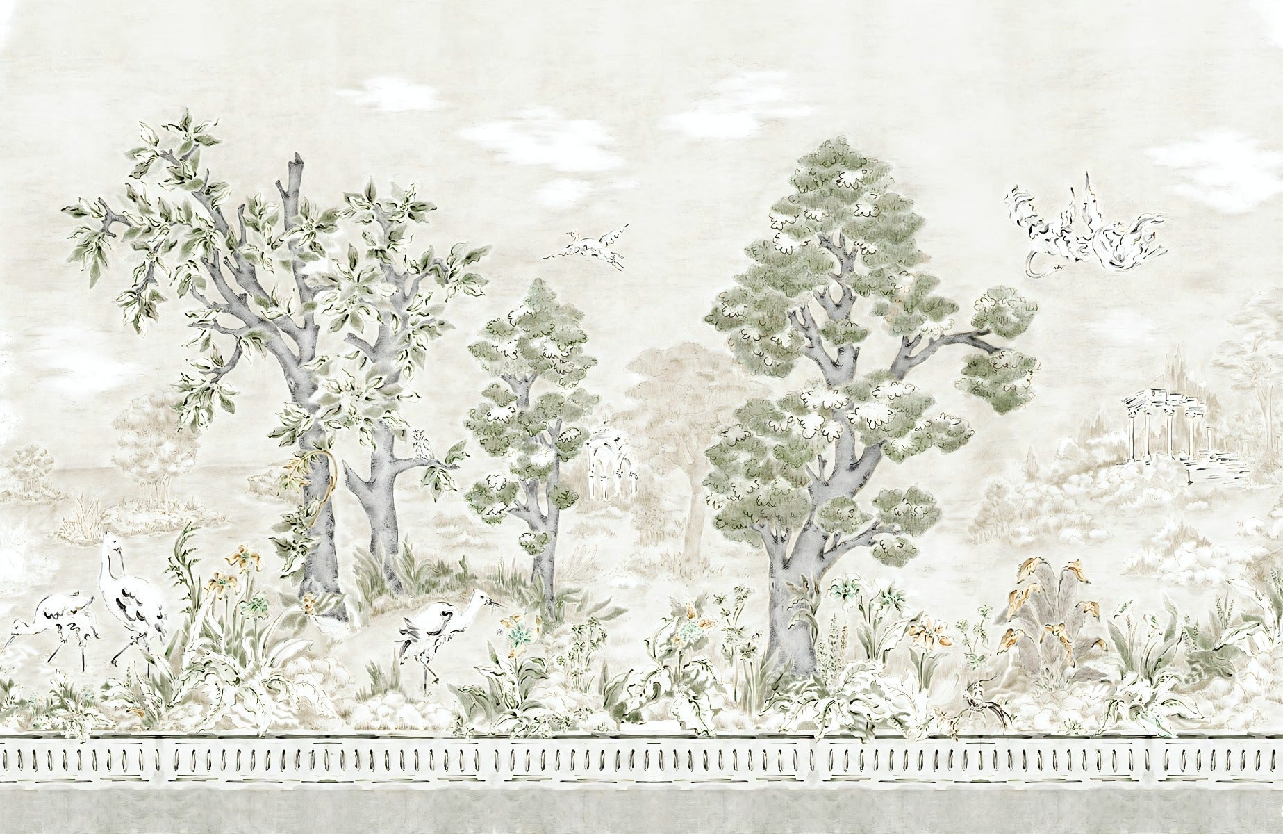 Green Watercolor Serene Tree Wallpaper