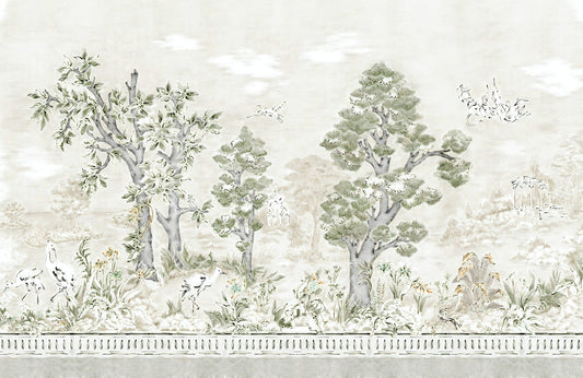 Green Watercolor Serene Tree Wallpaper
