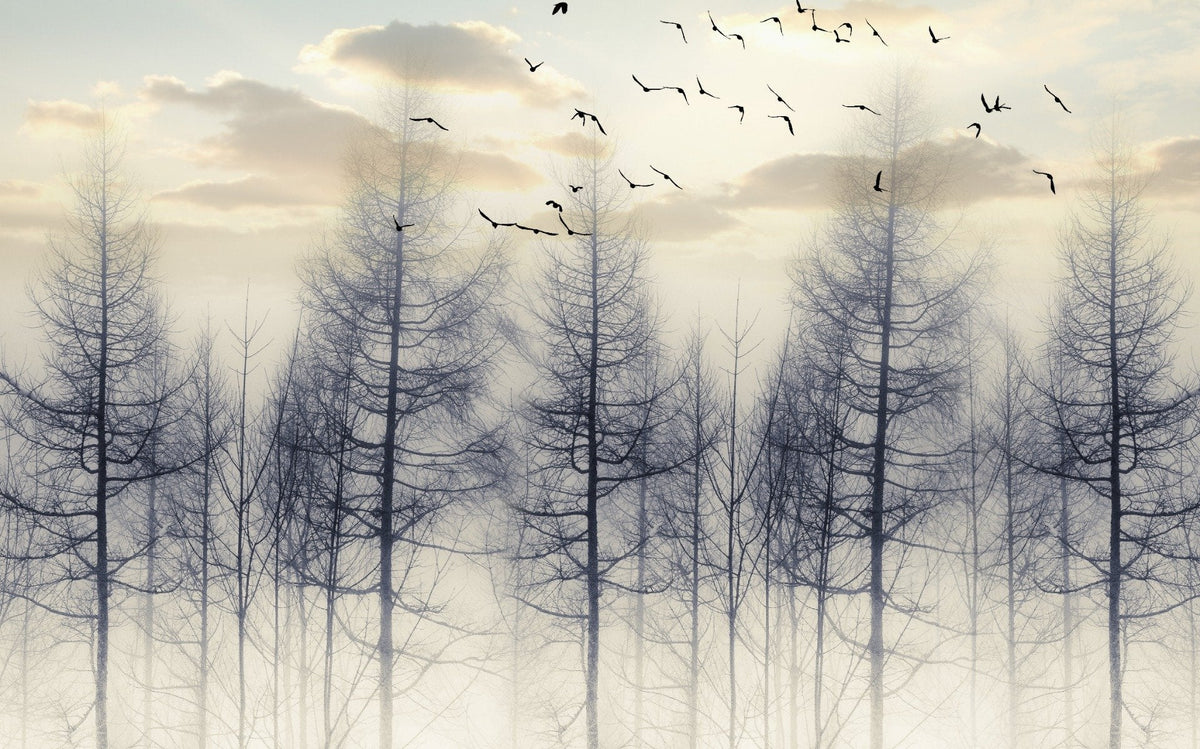 Eerie Foggy Forest Spooky Tree Halloween Wallpaper Mural
