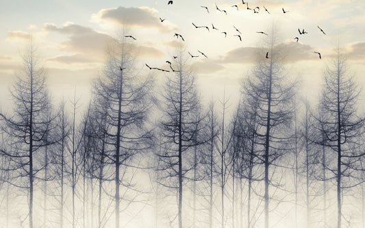 Eerie Foggy Forest Spooky Tree Halloween Wallpaper Mural