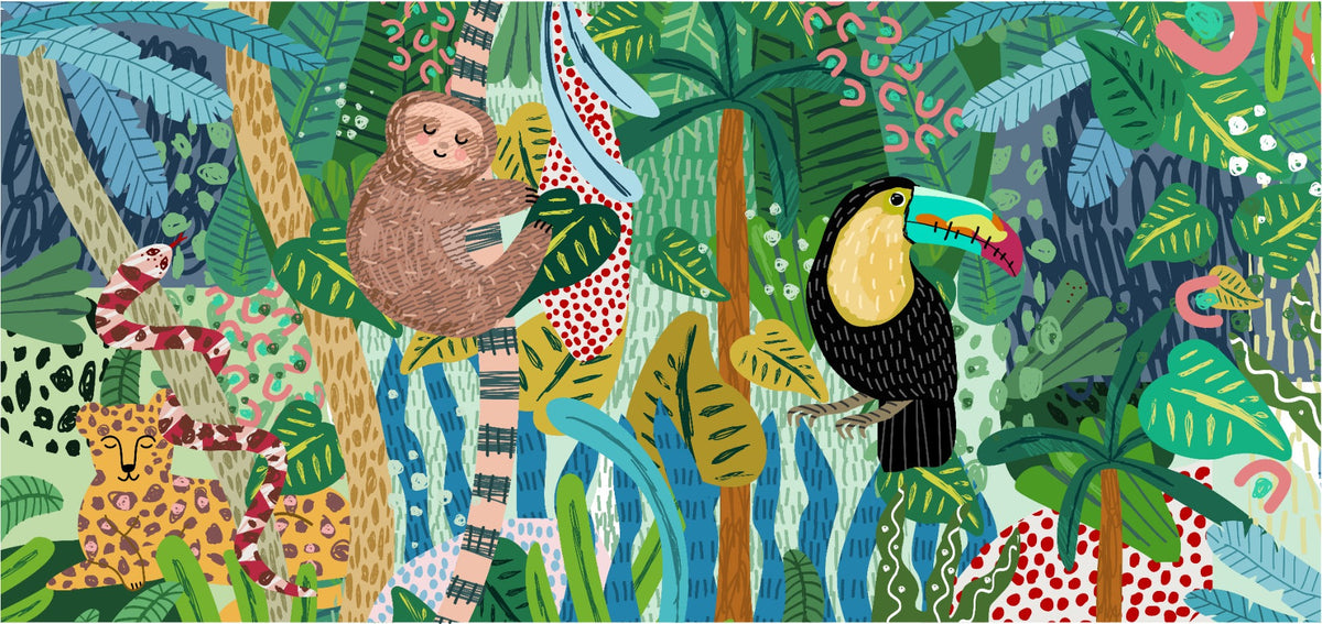 Monkey & Toucan with Leopard Abstract design Wallpaper Murals