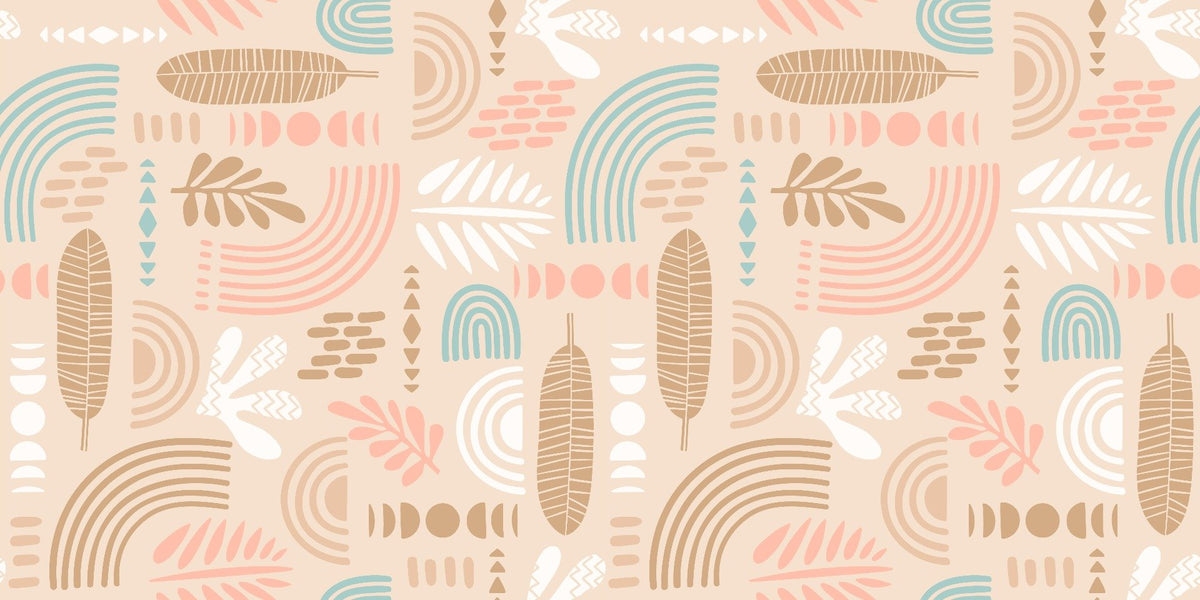 Beige Color Abstract Tropical Leaf Wallpaper in your room — zoomed
