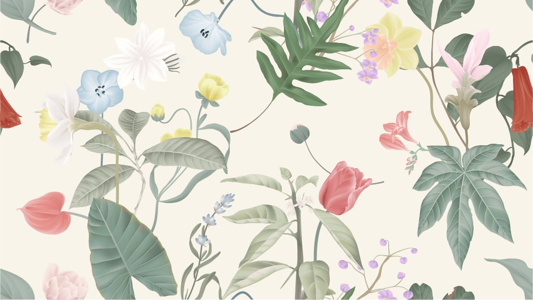 Vintage wildflowers wallpaper mural in your room — zoomed