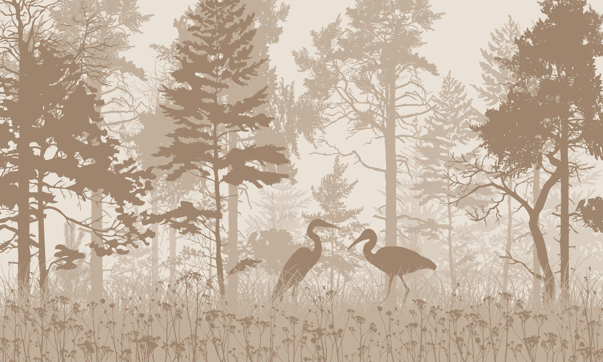 Brown Forest with Herons in the woods wallpaper in your room — zoomed