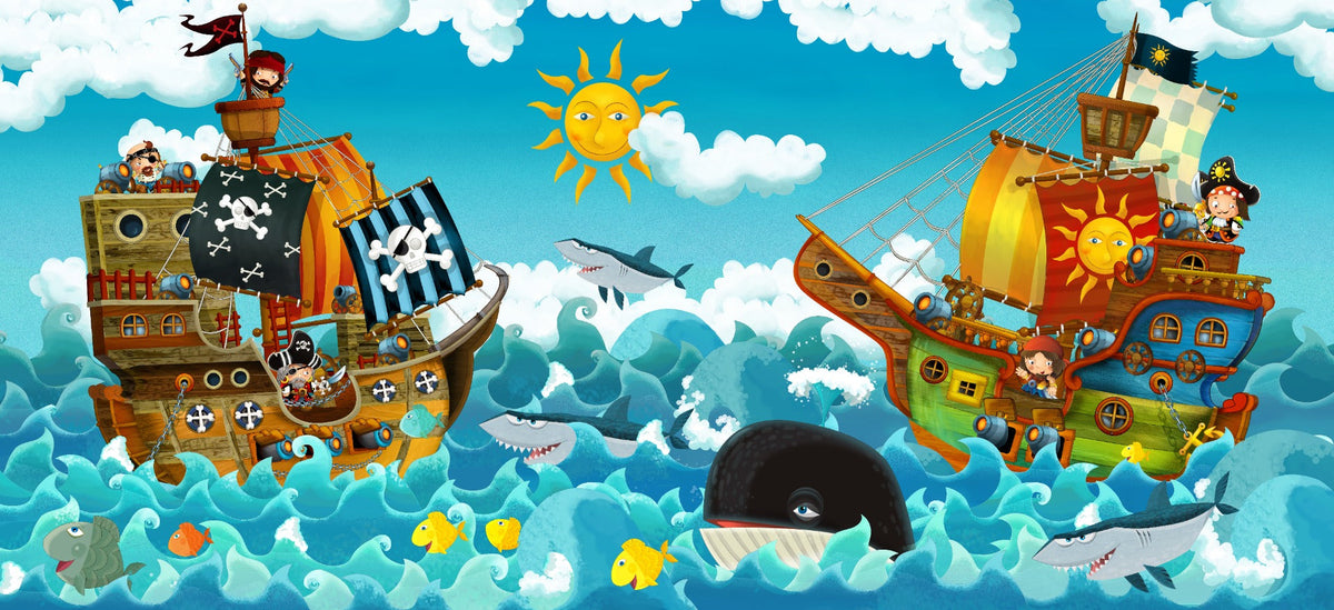 Pirates in the sea wallpaper mural in your room — zoomed