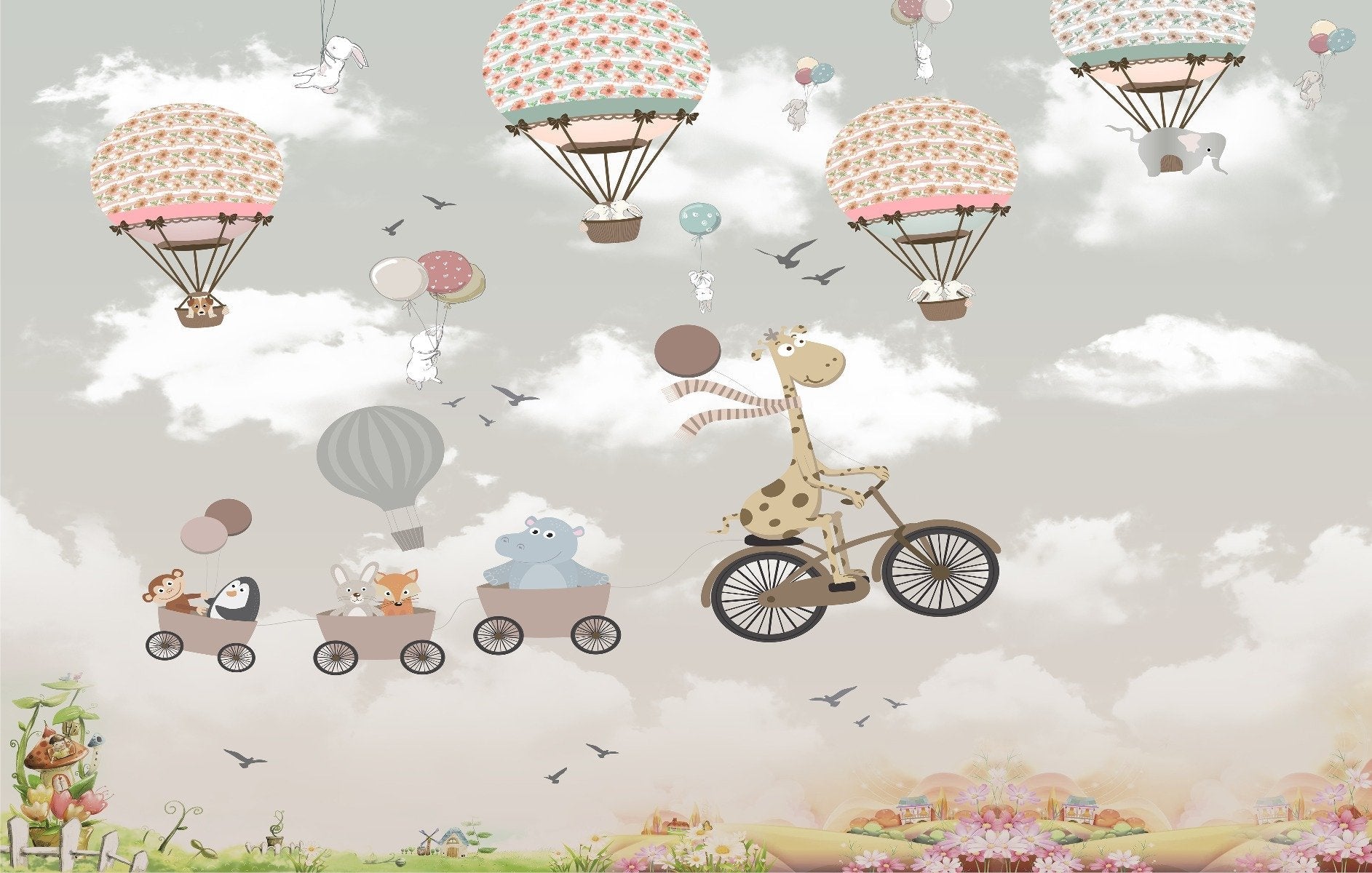 Dreamy Nursery Animal Adventure Mural