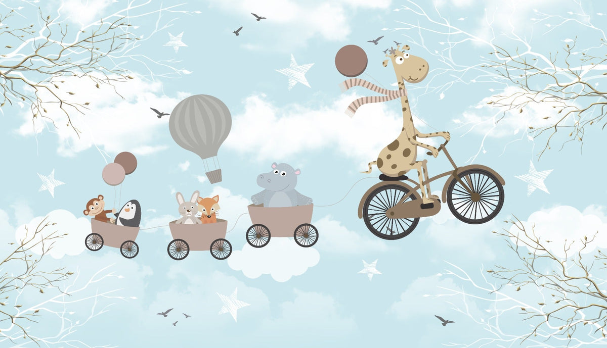 Adorable Animals Kids Room Wallpaper Mural in your room — zoomed
