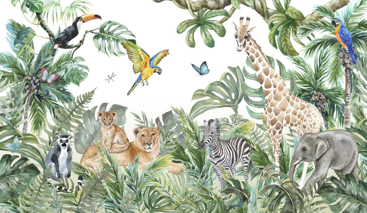 Animals Jungle Wallpaper Mural in your room — zoomed
